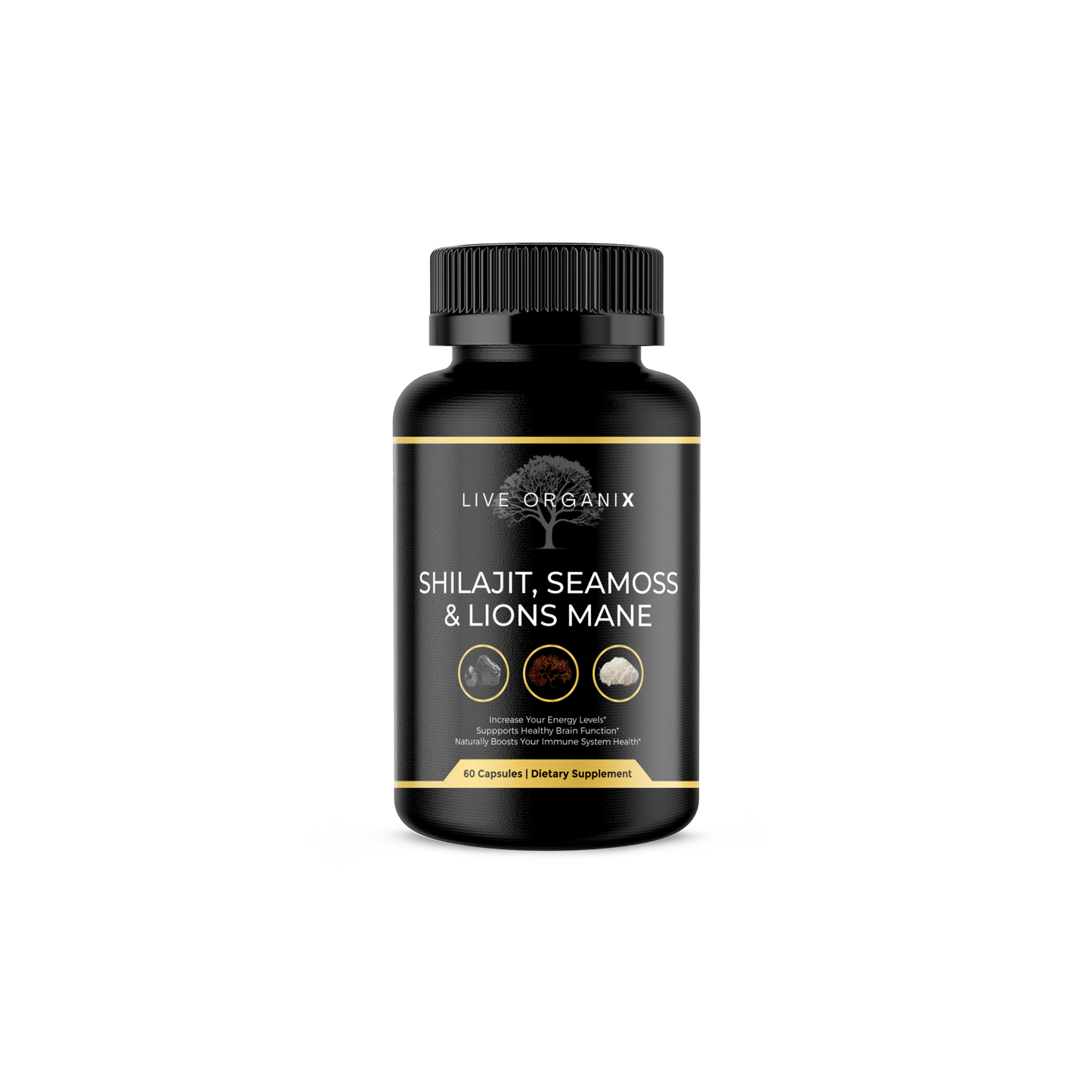 Shilajit, Seamoss and Lions Mane Capsules - 60 capsules - vegan