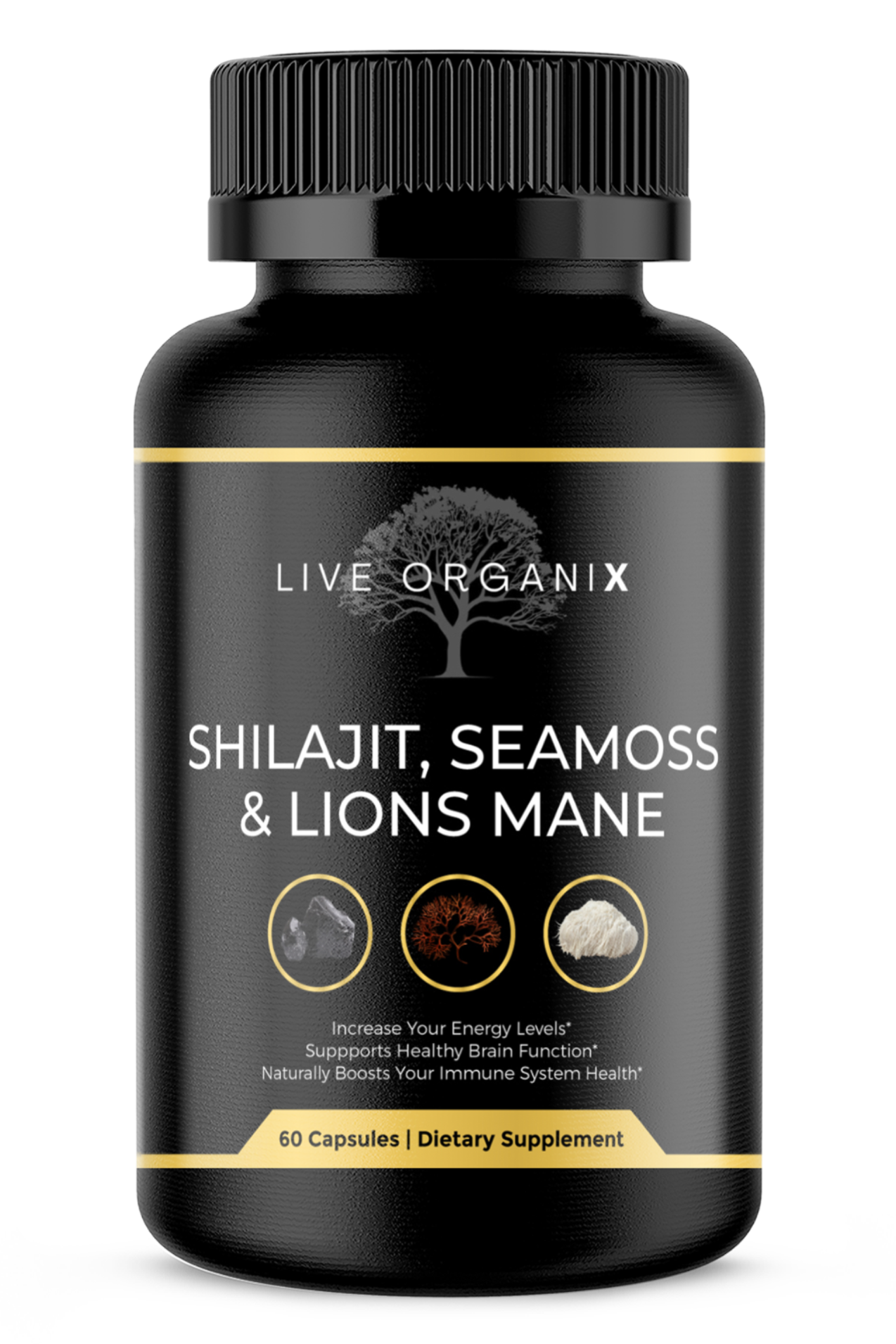 Shilajit Seamoss And Lions Mane Capsules 60 Capsules Vegan Liveorganix 2165